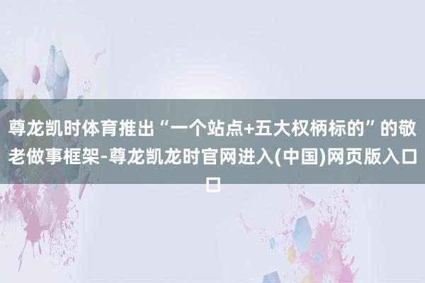 尊龙凯时体育推出“一个站点+五大权柄标的”的敬老做事框架-尊龙凯龙时官网进入(中国)网页版入口